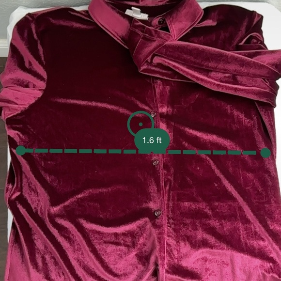 The Tog Shop Burgundy Velvet Button Up Blouse Top.  Size L - Picture 5 of 6